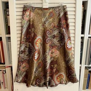 Pierre Cardin Paisley Print Brown/Orange/Gold Elastic Waist Skirt Size 8